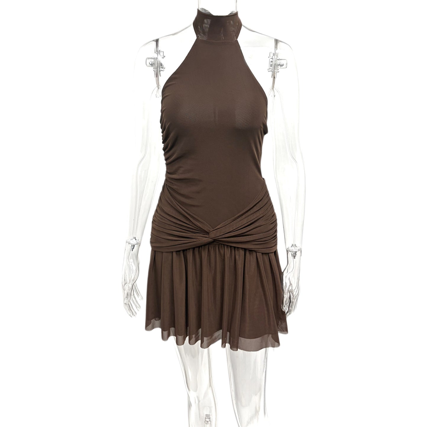 Abito con scollo all'americana con volant