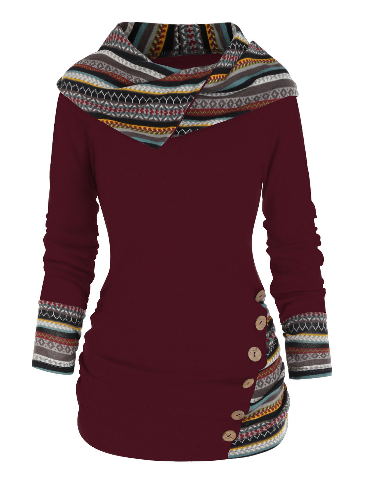 Felpa con cappuccio patchwork Boho da donna