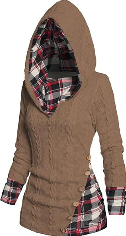 Elena | Felpa con cappuccio patchwork in maglia Highland