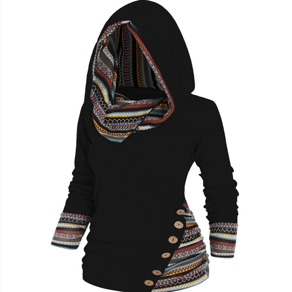 Felpa con cappuccio patchwork Boho da donna